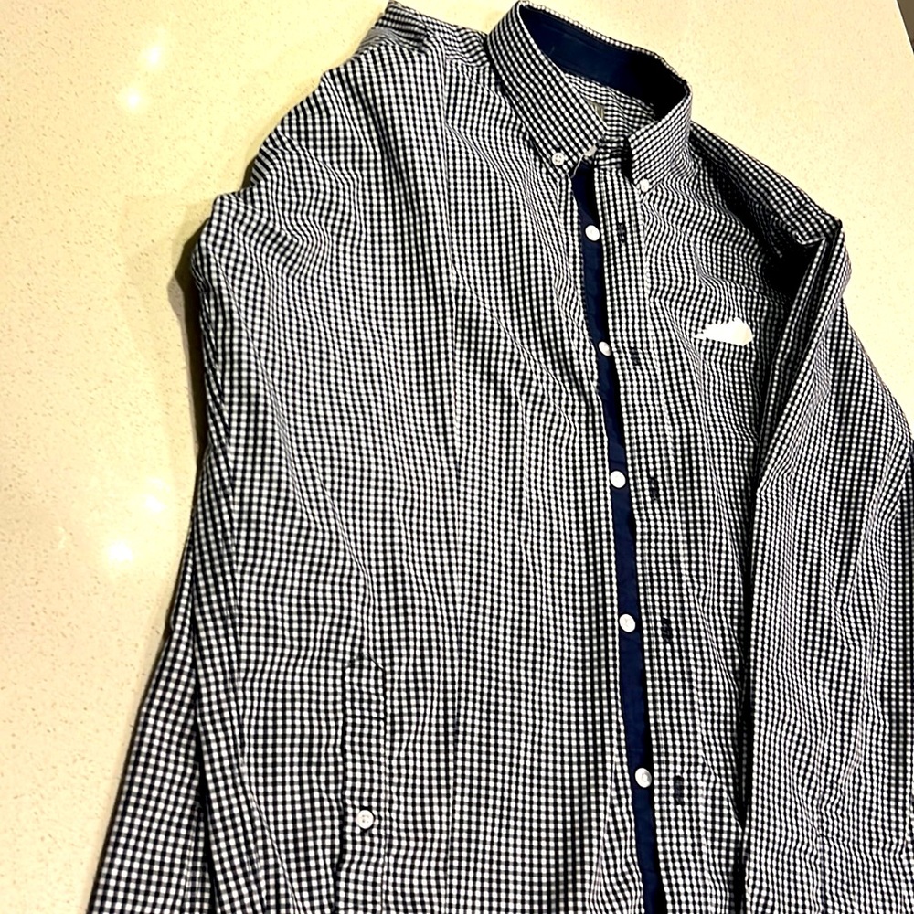 Blue and White Plaid Kentucky button up shirt. Large.